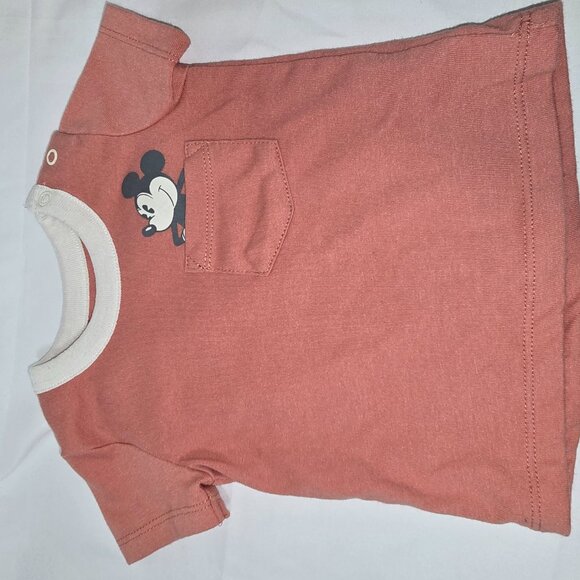 Mickey Mouse T Shirt/Matching Hat, Salmon color, Mickey on the pocket, Size 0-3M - Picture 6 of 6